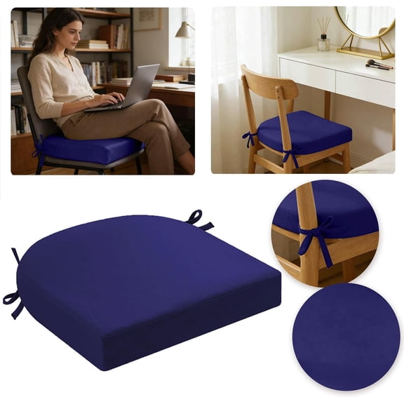 Outdoor Chair Cushions, 19"x19"x3" D-Shaped Seat Cushions with Removable Washable Cover and Ties, Waterproof Round Corner Outdoor Seat Cushions for Indoor Kitchen Dining Room and Patio