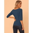 thumbnail image 4 of Camiseta Allegra K Cuello Redondo y Mangas al Codo Azul oscuro S, 4 of 6