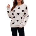 thumbnail image 3 of Women'S Fall Winter Mock Neck Long Sleeve Cute Heart Pattern Loose Knit Pullover Sweaters Black Color M, 3 of 7