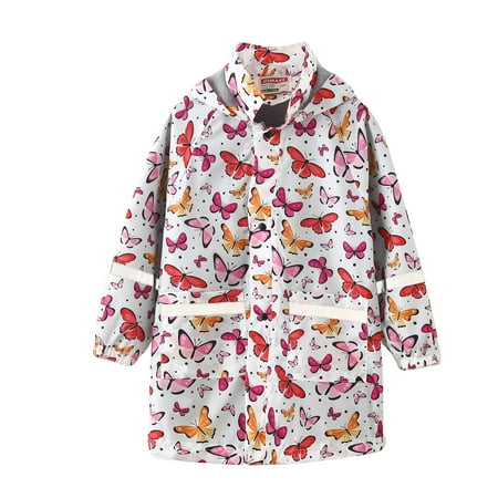 

BIZIZA Toddler Rain Jackets for Baby Hooded Button Up Cartoon Print Long Sleeve Waterproof Pockets 3-10Y Chlid Tops Multicolor 140