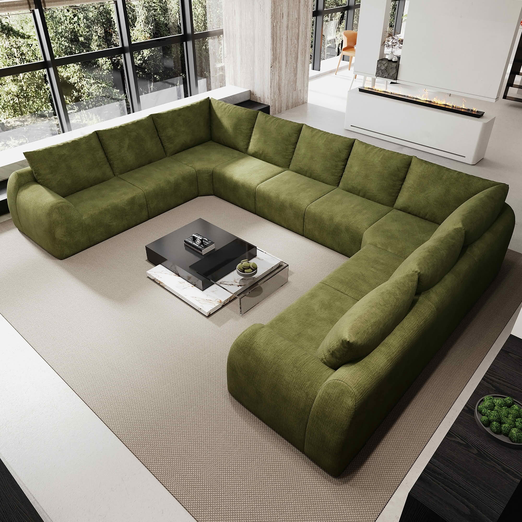 MAYEERTY 161.9 Inch 9-Seat U Shape Cloud Modular Sectional Sofa, Vacuum Compressed Chenille Fabric Couch, No Assembly Needed for Living Room