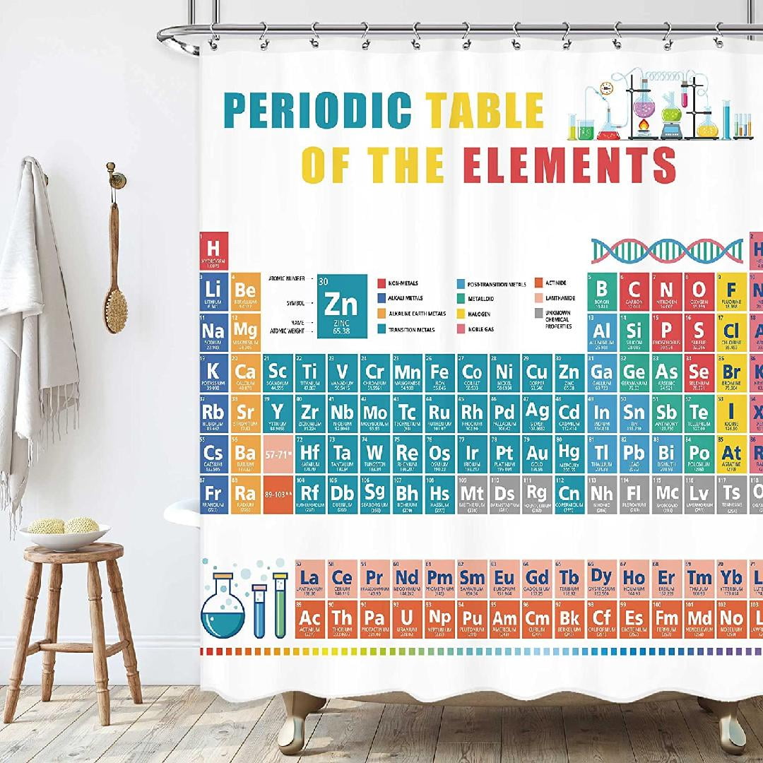 Periodic Table of Element Shower Curtain for Bathroom 60Wx72H Inch