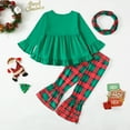 thumbnail image 3 of Little Girls Clothes 5T Girls Christmas Outfits 6T Girls Long Sleeve Solid Color Top Plaid Pants Set Girls 3PCS Clothing Set Green, 3 of 9