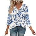 thumbnail image 2 of Jsaierl 3/4 Length Sleeve Tops for Women Plus Size V Neck Shirts Dressy Graphic Ladies Blouses Classic Holiday Tunic Top S-2XL, 2 of 7
