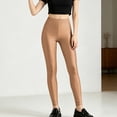 thumbnail image 5 of Hurxie Women's Shiny Satin Glossy High Waist Sport Fitness Training Yoga Pants Solid Tights Legging Khaki,Free Size, 5 of 6