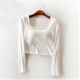 thumbnail image 2 of ZyeKqe Womens Crop Tops with Built in Bras Long Sleeve Square Neck Casual Summer Comfy Pajama Shirts, 2 of 3
