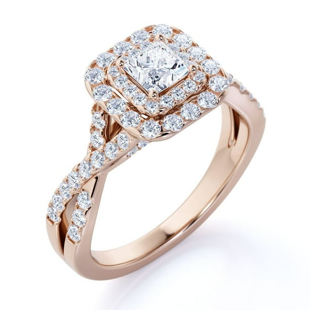 Anillo de compromiso JeenMata elegante de oro rosa de 10 K con diamante de 0,50 Quilates