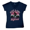 thumbnail image 5 of Just a Girl Who Loves Bigfoot Women's V-Neck T-shirt Sasquatch Fan Cryptid Cute Gift Vintage Sunset Wildlife Camping Tee, 5 of 7