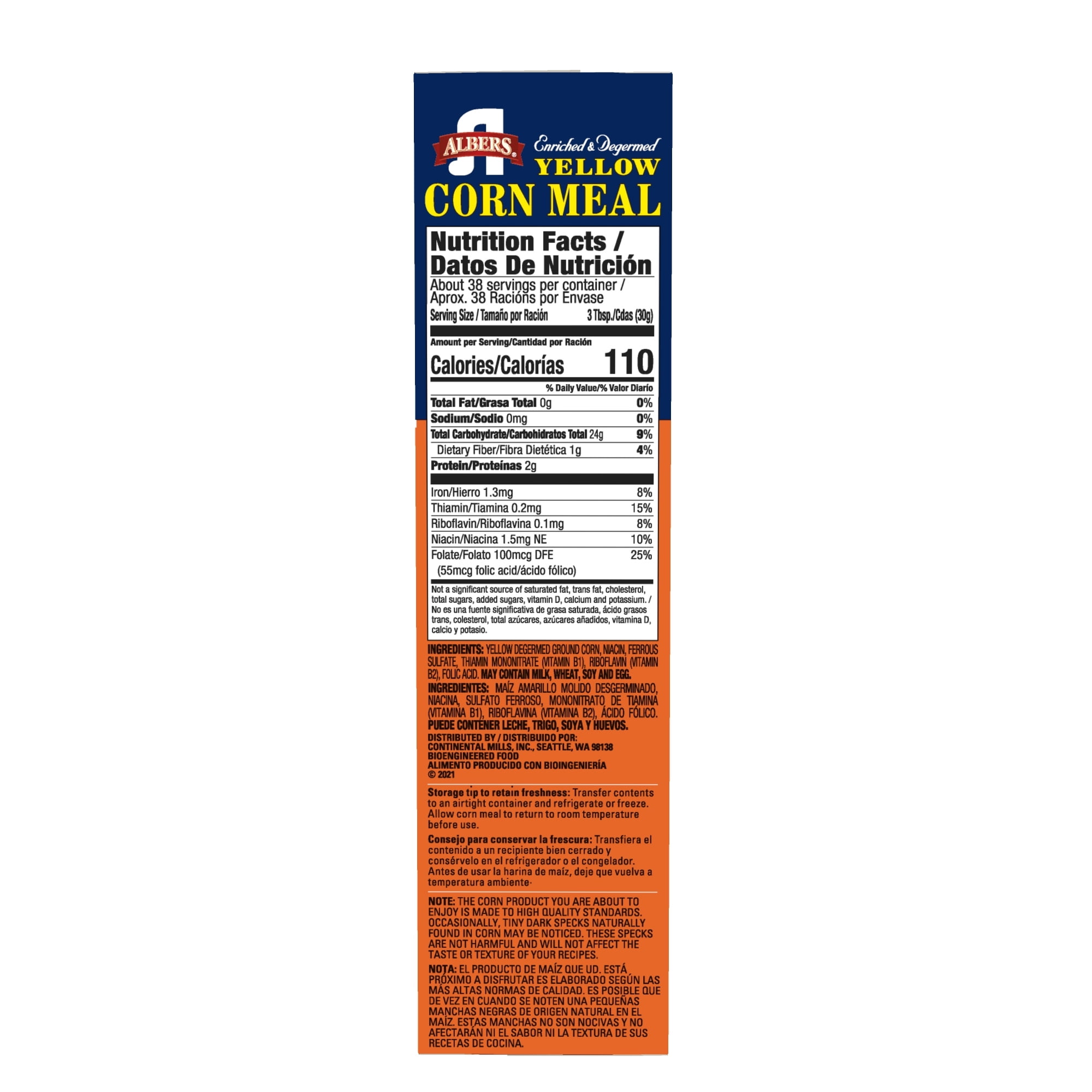Albers Yellow Corn Meal, Naturally Fat Free, 40 oz Box