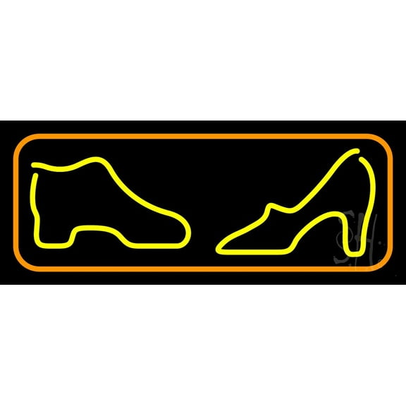 Boot Sandal Orange Border LED Neon Sign 13 x 32 - inches, Black Square Cut Acrylic Backing, with Dimmer - Bright and Premium built indoor LED Neon Sign for store interior Décor, Storefront.