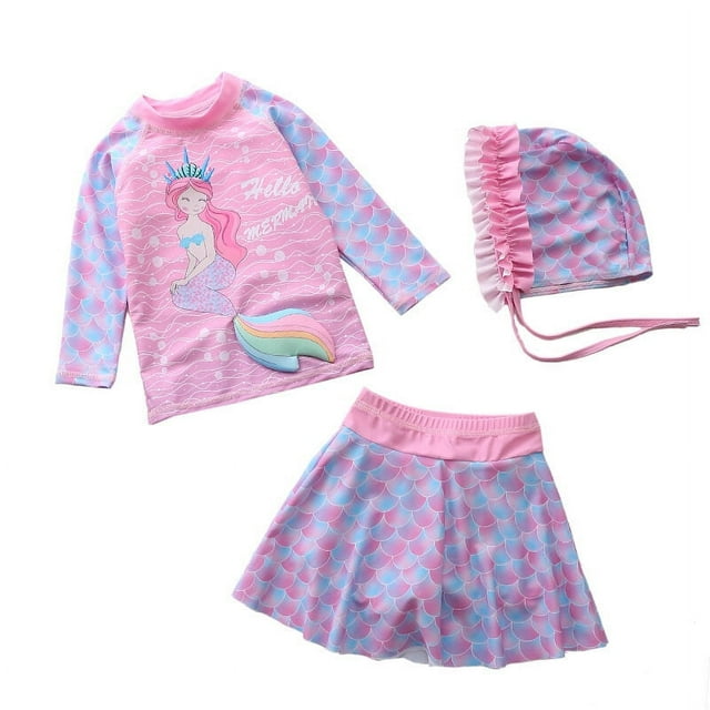 Baby/Toddler Girls Mermaid Swimsuit Rashguard Set Long Sleeve UPF 50+ ,CM25-1 Size 3T