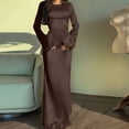 thumbnail image 6 of Maxi Dresses for Women Elegant Classy Fall Long Bell Sleeve Ruched Bodycon Fitted Cocktail Party Slit Dress Brown XXL, 6 of 8