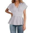thumbnail image 2 of Conairie Women V Neck T Shirts Solid Loose Short Sleeve Tunic Tops Breathable Basic Work Tee Vacation Clothes Beige XXL, 2 of 5