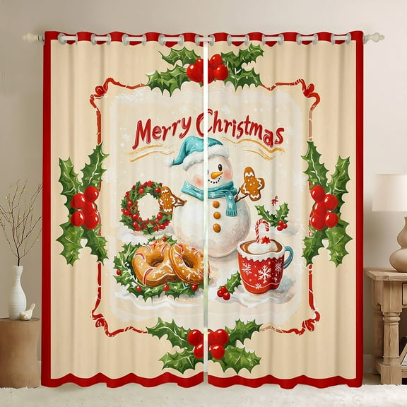 Manfei Winter Cute Snowman Black Out Curtains for Kids, Poinsettia Floral Plant Curtains Pack of 2 (42x63 Each), Merry Christmas Bedroom Curtains, Curtains and Drapes Room Decor