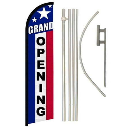 Grand Opening (RWB) Windless Banner Flag & Pole Kit