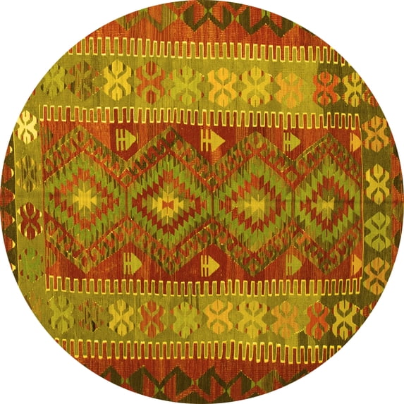 Ahgly Company Machine Washable Indoor Round Southwestern Yellow Country Area Rugs, 6' Round