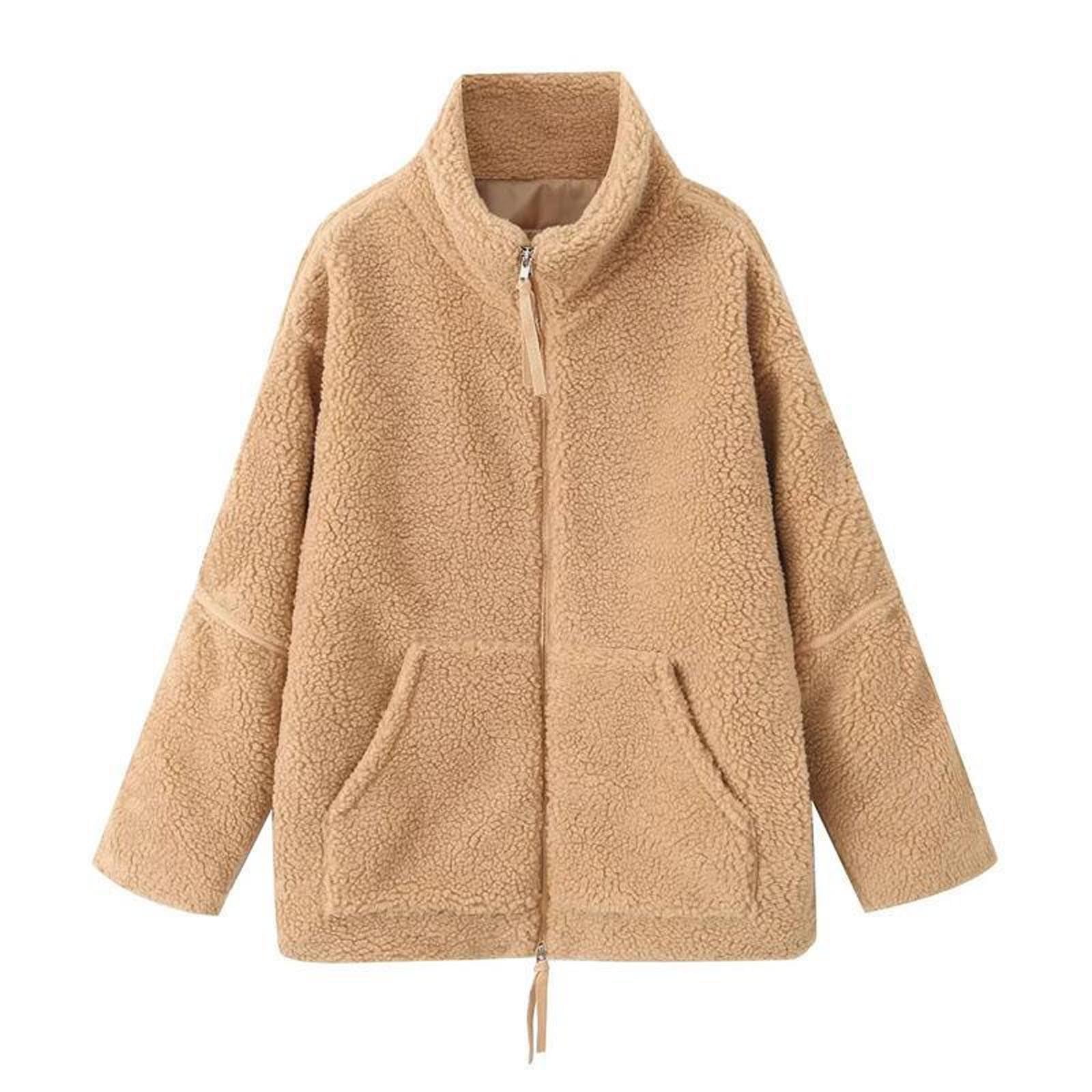 Walmart Semaine Aqestyerly Femmes Vestes Degagement Mode Femmes Couleur Unie Mi Longueur Fermeture a Glissiere Style Manteau Manteau d Hiver Haut en
