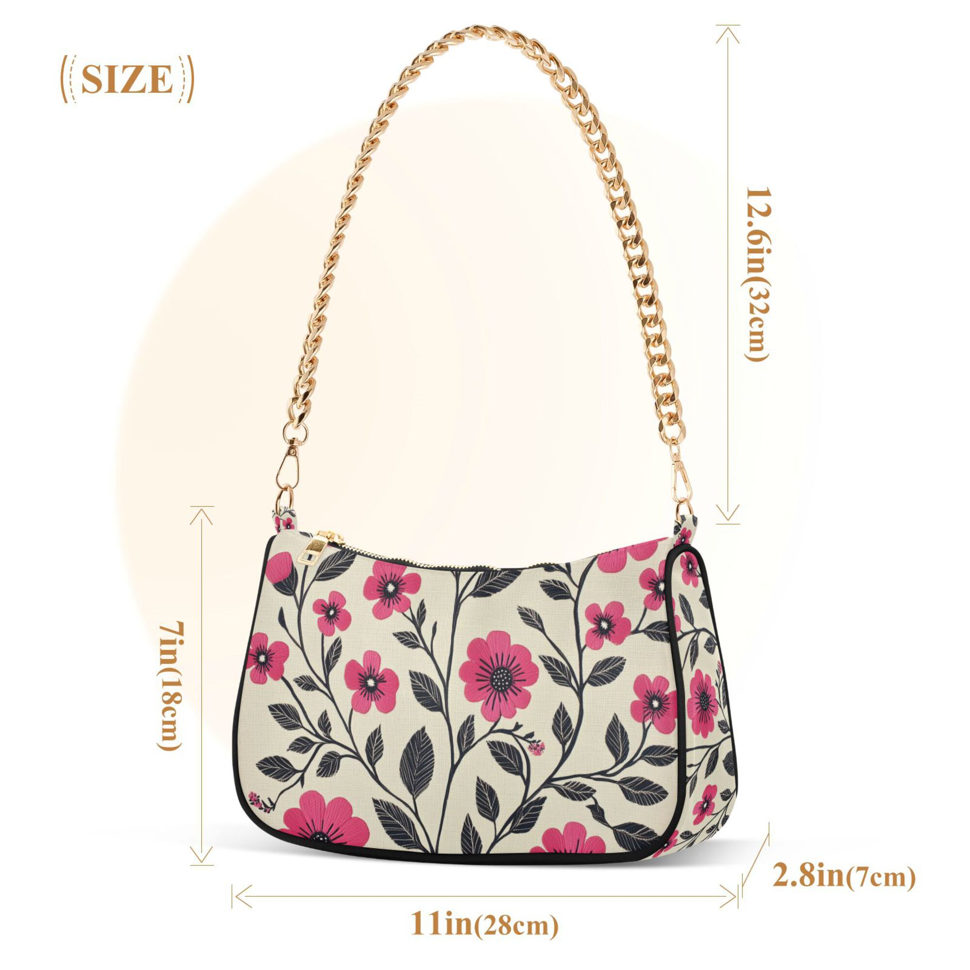 FORMRS Womens Shoulder Bag with Chain Strap Clutch Purse Cute Tote Handbag, Pink Flowers