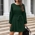 thumbnail image 2 of Robe Chandail en Tricot pour Femmes Col Rond Manches Longues Pulls Taille Nouée Décontractée Ample Automne Mini Robes avec Poches, 2 of 4