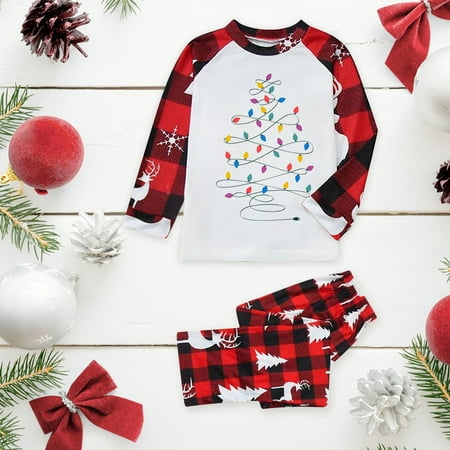 

ERTUTUYI Kid Sleepwear For Christmas Family Matching Pajamas Cute Big Headed Deer Print Pjs Plaid Long Sleeve Tops And Pants Soft Casusal Holiday Sleepwear White 130