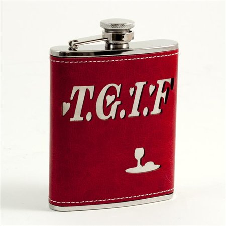 

Bey-Berk International FS376 6 oz Stainless Steel Red Leather T.G.I.F. Flask with Stitching Captive Cap & Durable Rubber Seal - Red & Silver