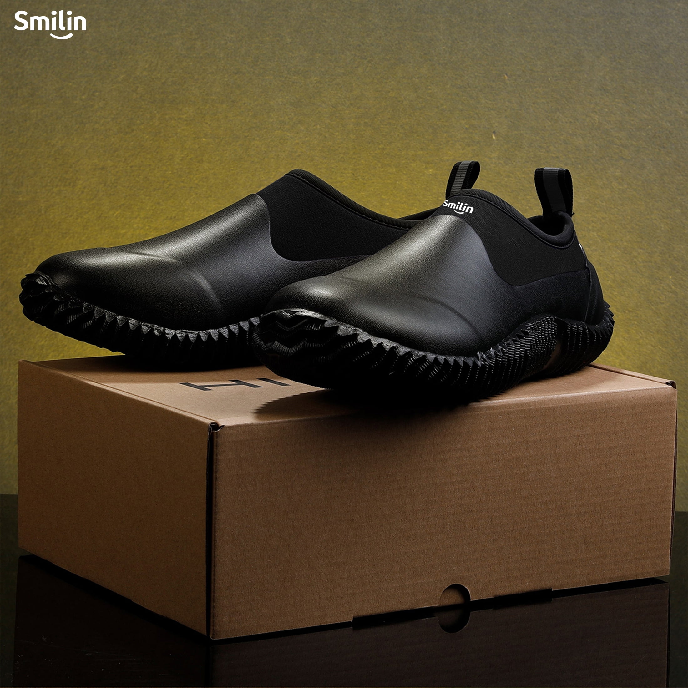 SMILIN Waterproof Rain Garden Boots, Anti-Slip Rubber Ankle Rain Boots for Men & Women, Black, Size 12 Women/10.5 Men