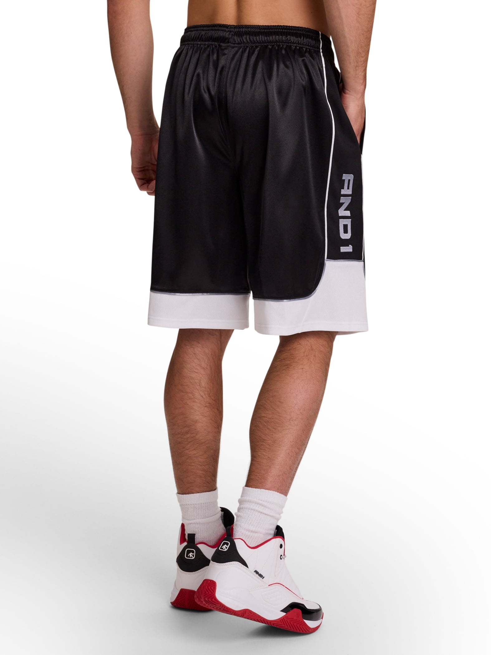 AND1 Men's and Big Men's All Court Colorblock Short, 11" inseam, up to Size 5XL