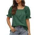 thumbnail image 2 of Vmvidoty Tops for Women Summer Casual Ruffle Trim Sleeve Square Neck T Shirts Army Green XXL, 2 of 8