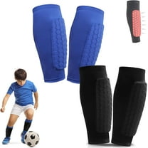 Shin Defender Shin Guards Kids, 2 Pairs Youth Soccer Shin Guard Sleeves with Honeycomb Pads, Shindefender Mini Shin Guards Soccer Kids 8-10/10-12 (Black Blue)