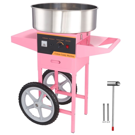 Commercial Cotton Candy Machine Cart, 1000W Pink Floss Maker with Stainless Steel Bowl&Accessories for Parties, Events, and Home Use