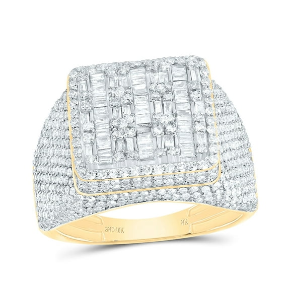 10kt Yellow Gold 2 1/2 Cttw Diamond Fashion Square Mens Ring, Men Size: 8-12