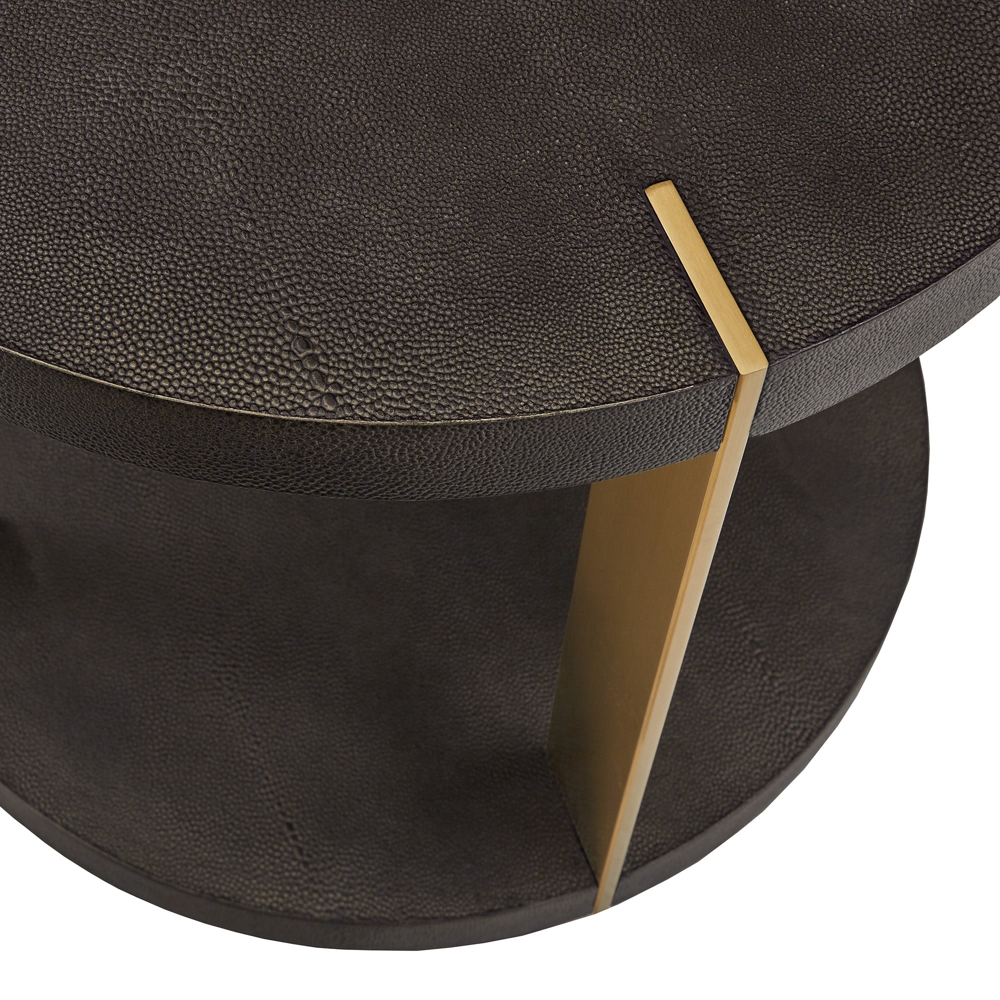 Weston Home Namsos Gold Finish Metal Dark Brown Faux Shagreen Round End Table, Dark Brown