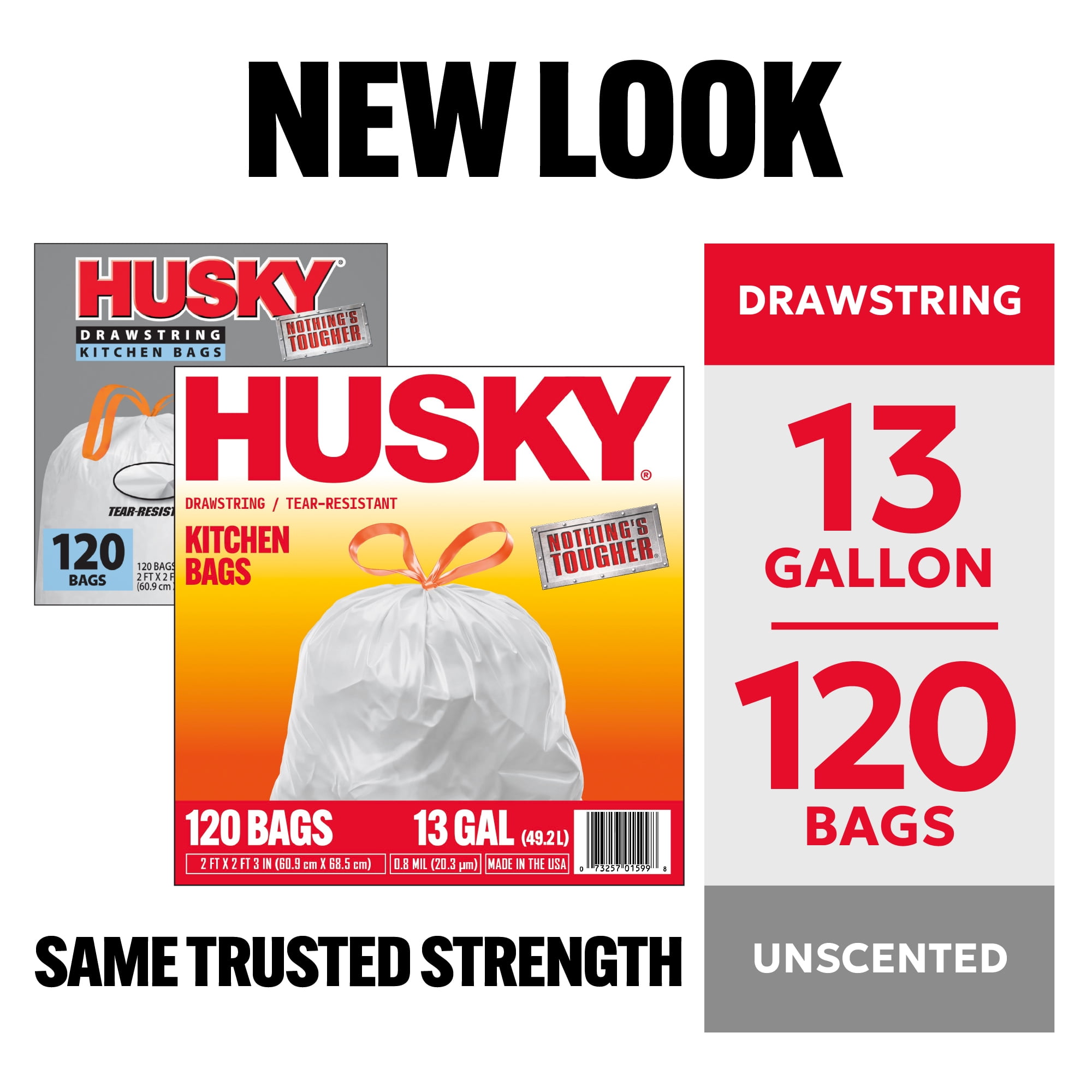 Husky 13 Gallon Tall Kitchen Drawstring Bags, 120 Bags