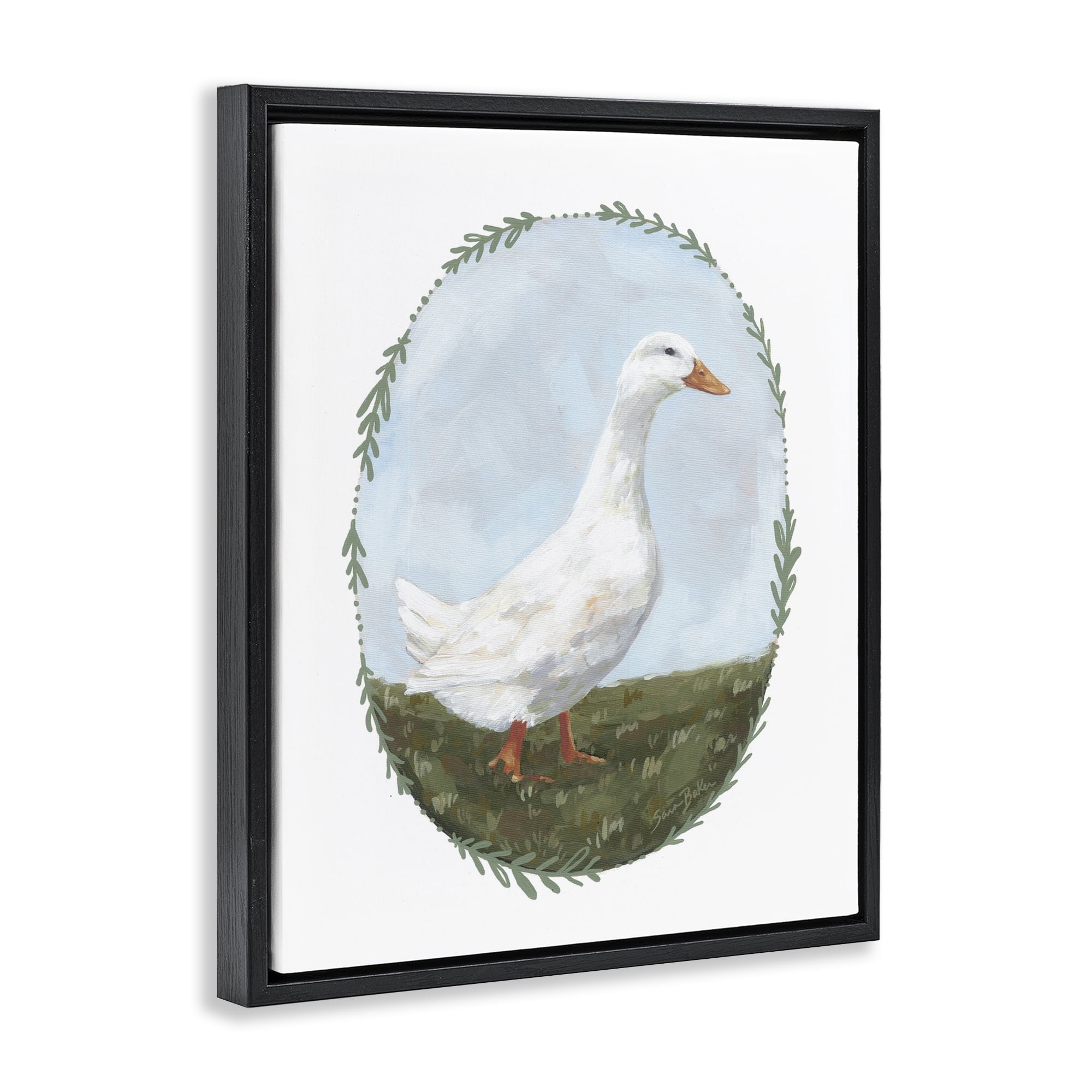 Stupell Industries Gentle Duck in Meadow Black Framed Floater Canvas Wall Art, design by Sara Baker