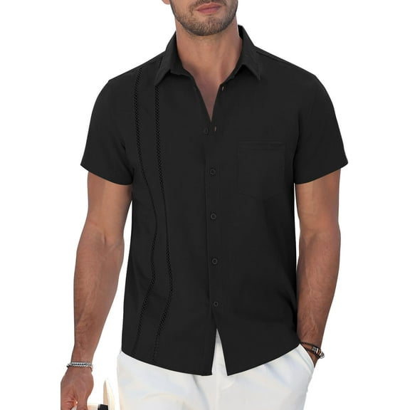 KISSMODA Mens Short Sleeve Cuban Guayabera Shirt Casual Button Down Summer Beach Vacation Shirts