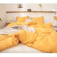 thumbnail image 4 of Move Over Yellow Duvet Cover Set Twin Pom Poms Fringe Pattern 100% Washed Microfiber Bedding Sets No Filling, 4 of 8