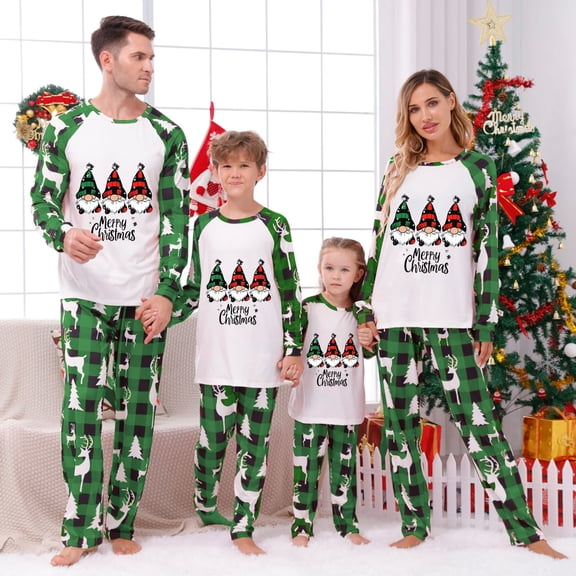 Odeerbi Christmas Pajamas for Family Holiday Long Sleeve Family Christmas Pajamas Matching Sets Dad Parent Child Printed Loungewear Set Two-Piece Sleepwear Xmas PJs Set Green