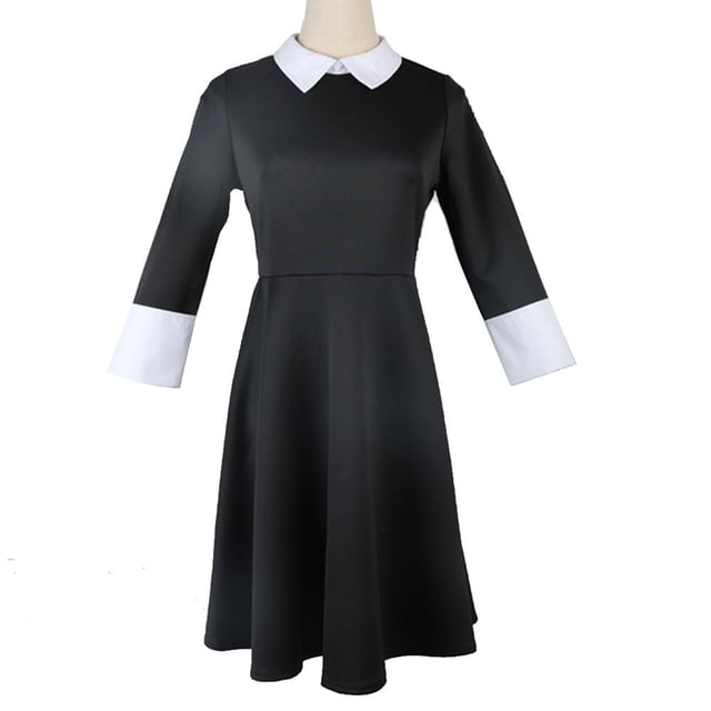 Addams Family Cos Clothing Classic Black Women Dress para Halloween Cosplay Party Hugtrwg Para estrenar