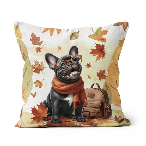 Welcome Fall French Bulldog Enjoys School Time Autumn Fall Leaves Pillow Cushion Double Sided Dog Lover Gifts Throw Pillow - 02013