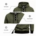 thumbnail image 7 of Men's Striped Henley Hoodie, Long Sleeve Button Placket Drawstring Pullover Hooded Sweatshirt, 7 of 7
