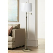 360 Lighting Modern Swing Arm Floor Lamp Adjustable Height 70" Tall Antique Brass White Hardback Drum Shade for Living Room Reading Bedroom