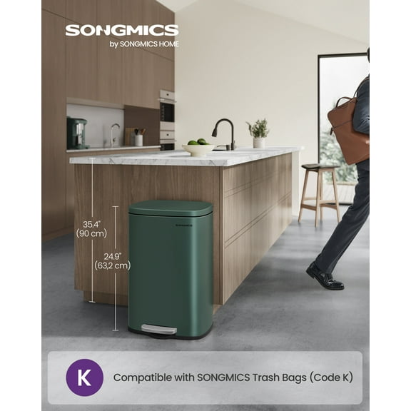 13 Gallon (50 L) Trash Can, Stainless Steel Kitchen Garbage Can, Recycling or Waste Bin, Soft Close, Step-On Pedal, Removable Inner Bucket