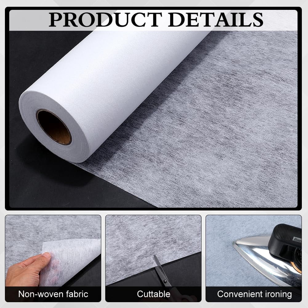 54.7Yds x 15.7" Iron on Non Woven Fusible Interfacing Fabric Light Weight Single Sided Polyester Non-Woven