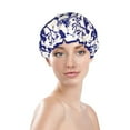 thumbnail image 3 of Disketp Blue And White Porcelain Pattern Shower Caps,Reusable Shower Cap For Women, Double Layer Waterproof Hair Cap, Large Size For All Hair Lengths,For Girls Spa Home Salon Use, 3 of 9