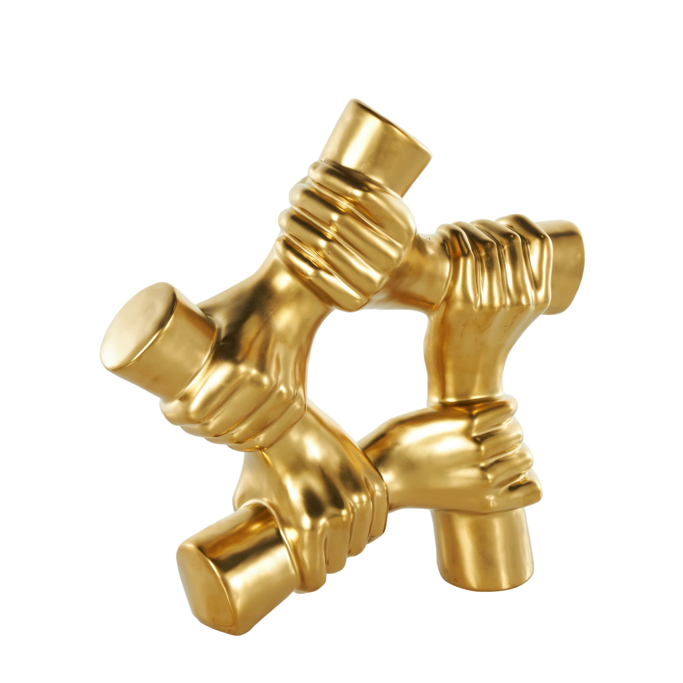 13" x 13" Gold Ceramic Gripping Hands Sculpture, by DecMode