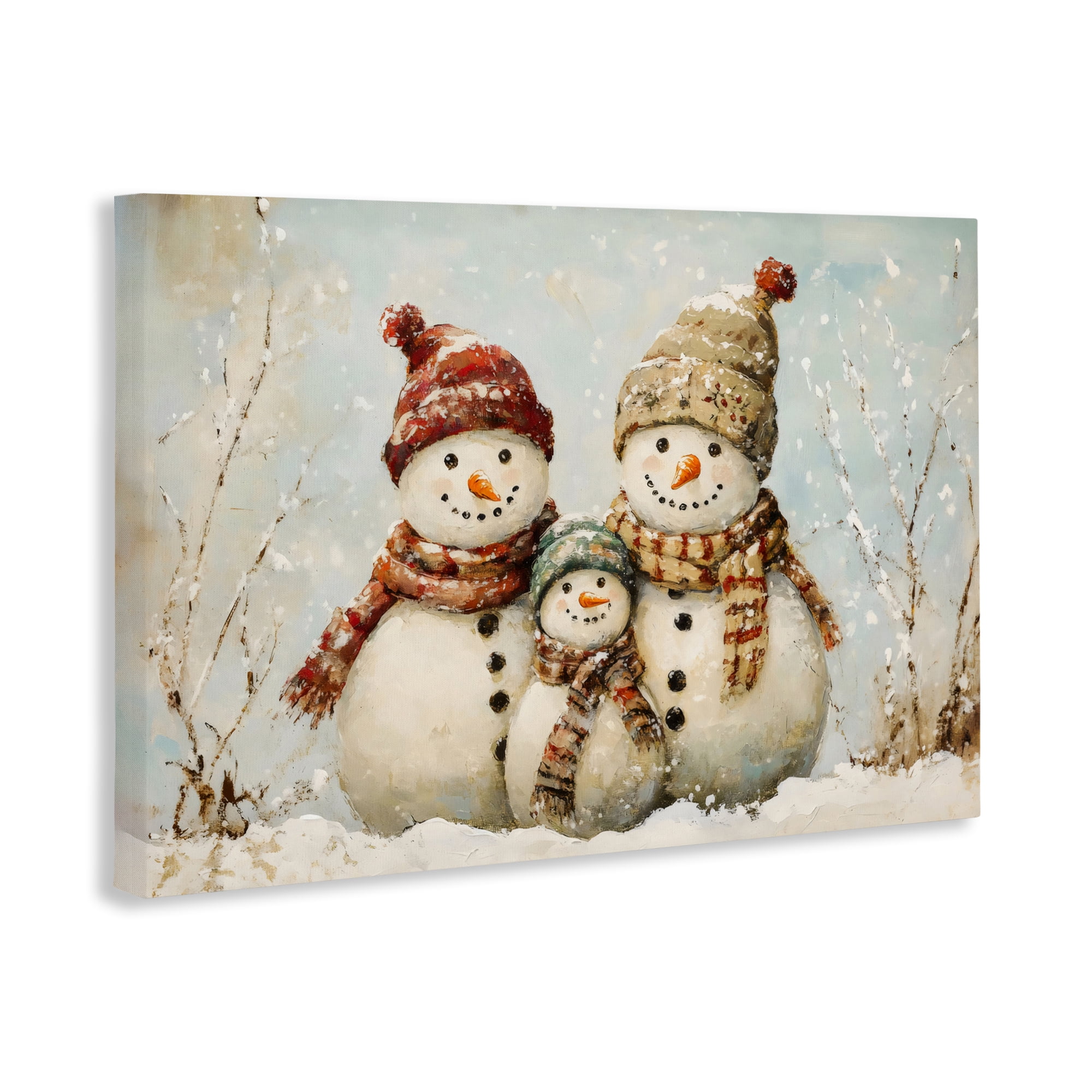 Snowman Family Of Three Canvas Wall Art, design by Petal Prints Design