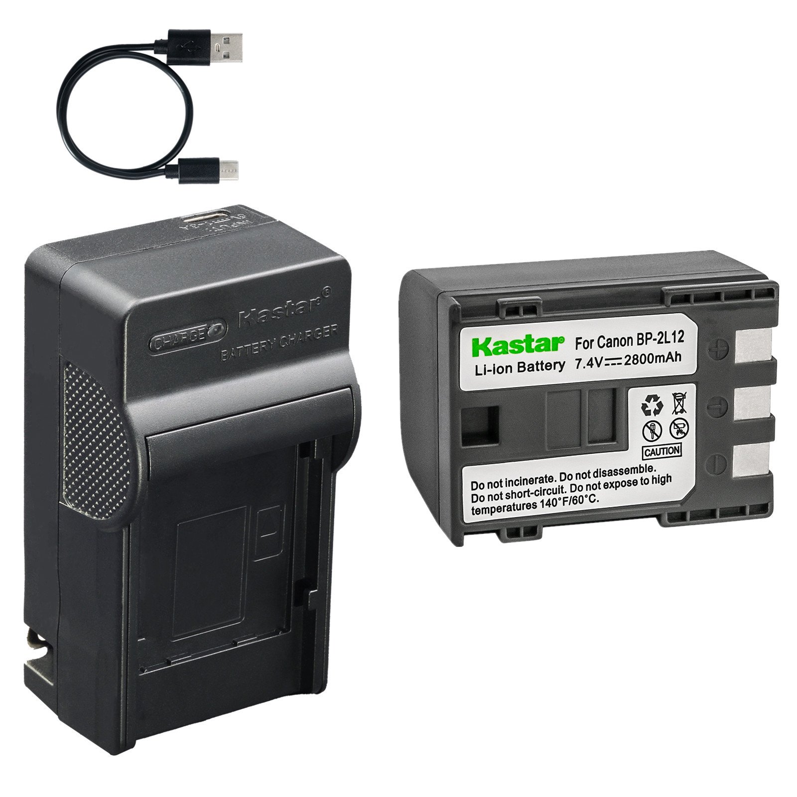 Kastar 1-Pack Battery and AC & USB-C Charger, Compatible with Canon NB-2L NB-2L12 BP-2L5 BP-2L12, for VIXIA HV20 HV30 HV40 HF R10 R100 Elura Optura ZR MD Camcorders