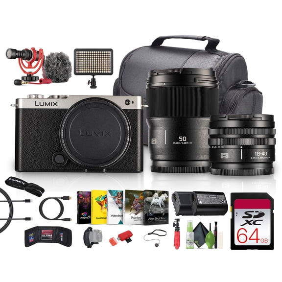 Panasonic Lumix S9 Mirrorless Camera with 18-40mm f/4.5-6.3 Lens & 50mm F1.8 L-Mount Lens (Silver) Bundle With Rode on Camera-Mount Microphone   More