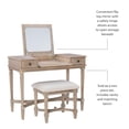 thumbnail image 4 of Linon Cyndi Wood Vanity & Padded Stool Set Flip Up Mirror 2 Drawers in Gray Wash, 4 of 23