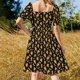 thumbnail image 5 of ¡Hola Sol! - Vestido naranja (fondo negro) de manga corta, vestido playero, vestido de cumpleaños para mujer., 5 of 7